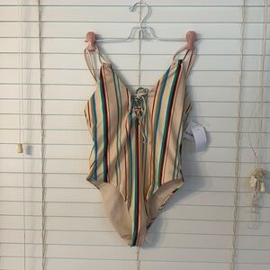 NWT Beach‎ Lingo One Piece Striped Swimsuit Size M